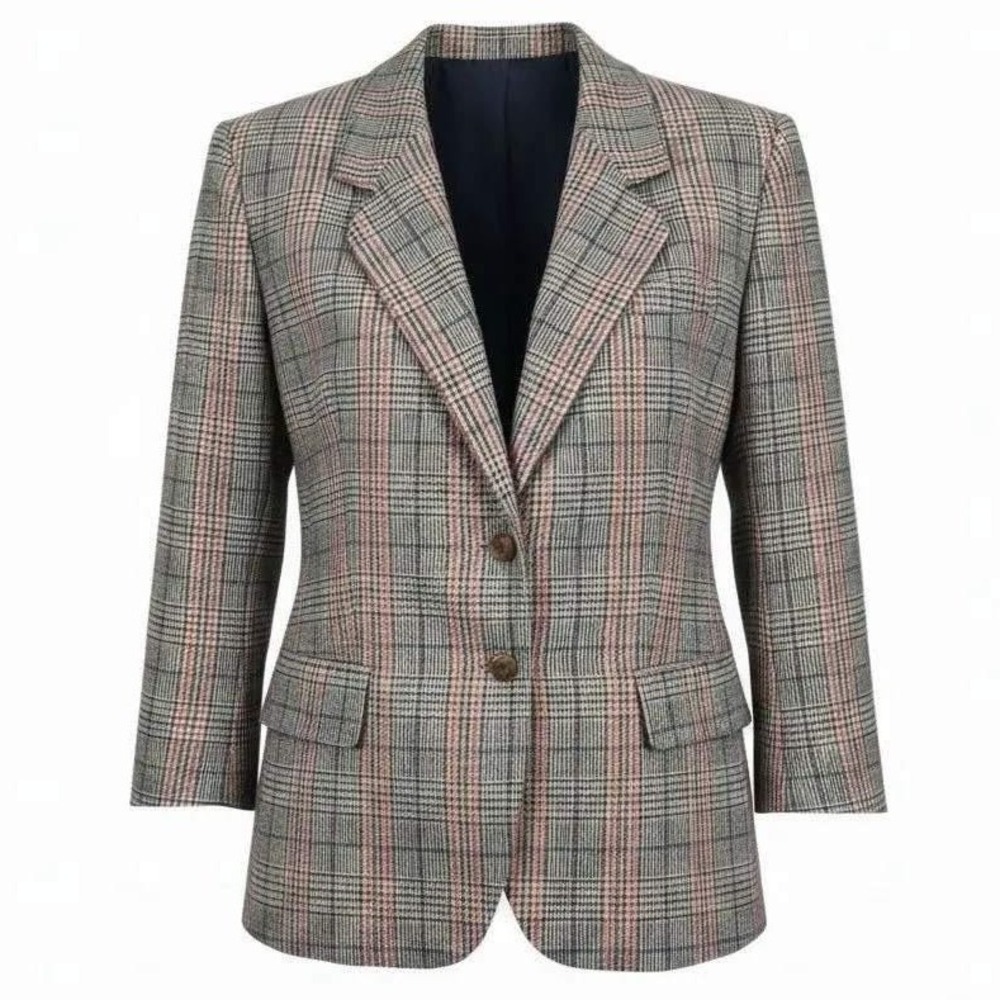 Liz Sport Blazer Women 8 Gray Glen Plaid Wool Blend 90s Vintage Lined Academia